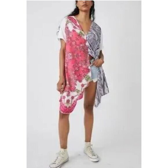 Free People Pick Your Scarf Maxi-Tee Womens Size Medium Pink Multi New - Picture 2 of 10